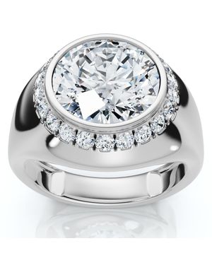 Pompeii3 Certified 3 1/3Ct Bezel Set Diamond Halo Signet Ring 14K Lab Grown - Metallic