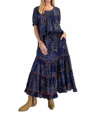 Easel Round Neck Woven Top - Blue