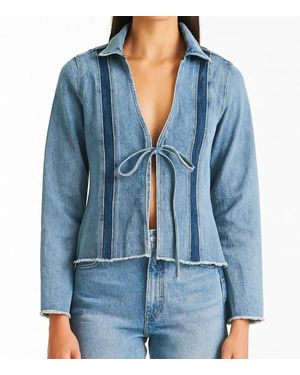 B. Coature Denim Contrast Stripe Tie Front Jacket - Blue