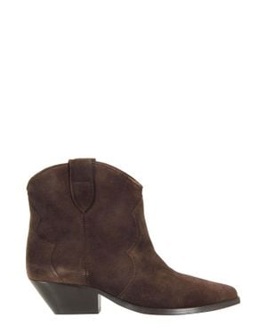 Isabel Marant Chocolate Dewina Gz Pointed-Toe Cuban Heel Suede Ankle Boots - Brown