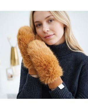 Fashnzfab Fluffy Faux Fur Mittens Winter Gloves - Blue