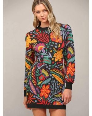 Fate Garden Jacquard Floral Sweater Mini Dress - Multicolor
