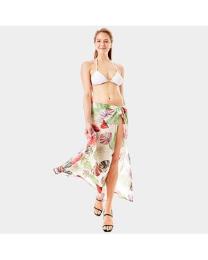 TRUEDAMES Tropical Leaf Beach Wrap Skirt 34.6" X 35.4" - White