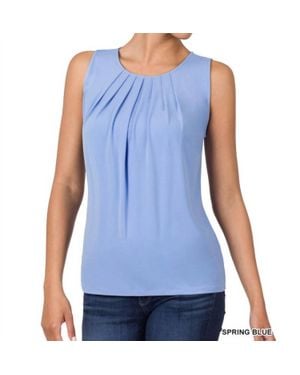 Zenana Ity Sleeveless Front Neck Pleat Top - Blue