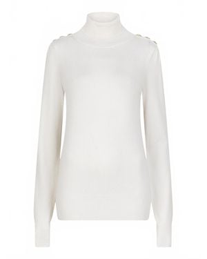 EsQualo Sweater Shoulder Button Collar Basic Knit Top - White