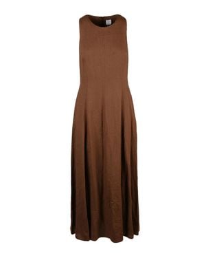 Eleventy Long Flared Linen Dress - Brown