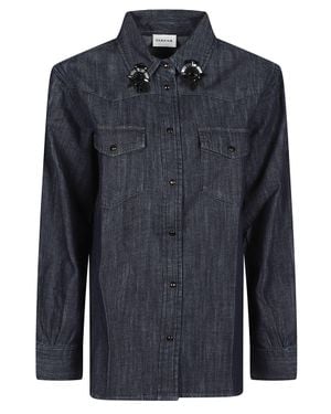 P.A.R.O.S.H. Dark Denim Candore Cotton Casual Shirt - Blue