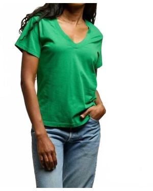 PERFECTWHITETEE The Hendrix Cotton Boxy V Neck Tee - Green