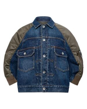 Sacai Denim And Nylon Twill Jacket With Utility Design - Blue