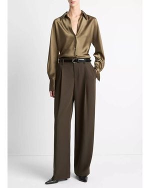 Vince High Waist Pleated Trouser - Brown