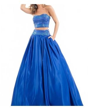 Rachel Allan Two-Piece Matte Satin Beaded Prom Gown - Blue
