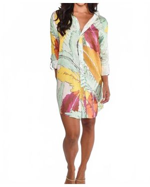 Emily Phillips Leaf Linen Girlfriend Midi Dress - White