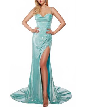 Alyce Paris Metallic Corset Dress - Green