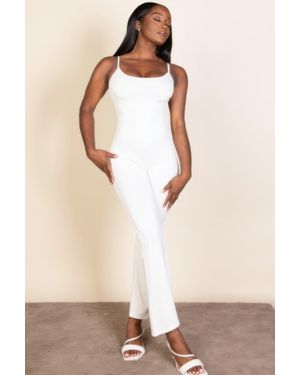 TRUEDAMES Ribbed Sleeveless Wide Leg Jumpsuit - Natural