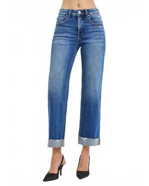 Risen Tummy Control Mid Rise Wide Straight Jeans - Blue