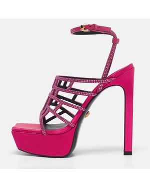Versace Satin Crystal Embellished Platform Sandals - Pink