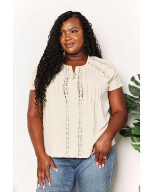 TRUEDAMES Double Take Crochet Buttoned Short Sleeves Top - Gray