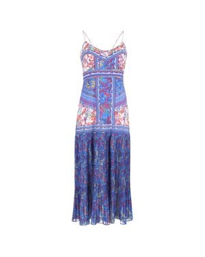 Saloni Printed Pleated Midi Dress - Purple