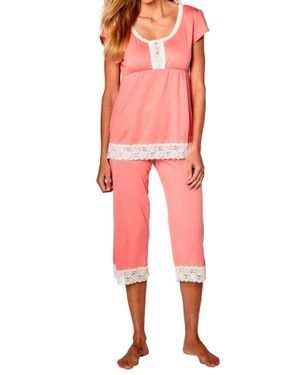Twelve Eighty Eight Sophie Trends Short Sleeve Top Cropped Pant Pj Set - Red