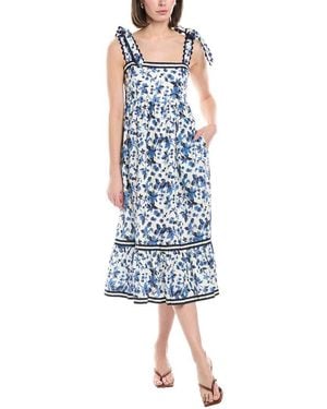 Stellah Tie Shoulder Linen Midi Dress - Blue