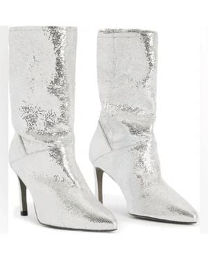 AllSaints Orlana Leather Shimmer Boots - White