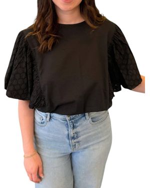 FRNCH Midnight Charm Eyelet Sleeve Top - Black