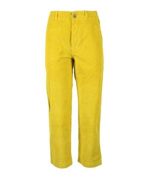 Another Label Cropped Straight-Leg Pants With Mid-Rise Waist And Textured Fabric - Yellow
