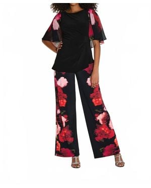 Joseph Ribkoff Floral Boat Neck Chiffon Sleeves Top - Red