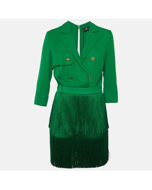 neon green fringe dress Neon Fringe V-Neck Mini Dress