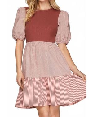 She + Sky Ribbed And Striped Mini Dress - Pink