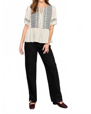 Umgee Embroidered Peplum Blouse - Black