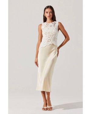 Astr Martina Crochet-Layered Satin Dress - Natural