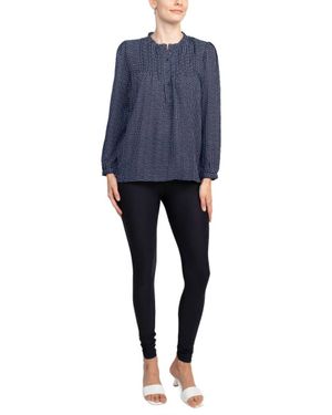 Adrianna Papell Crewneck Long Sleeves Button Detail Woven Top - Blue
