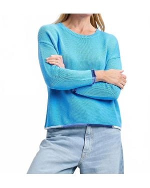 Zaket & Plover Crew Neck Sweater With Contrast Roll Hem - Blue