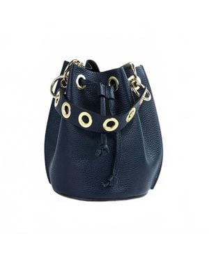 German Fuentes Italian Leather With Grommets Large Bucket Bag - Blue
