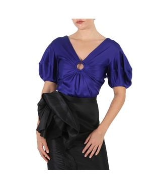 Stella McCartney Sapphire Puff-Sleeve Ruched Blouse - Blue
