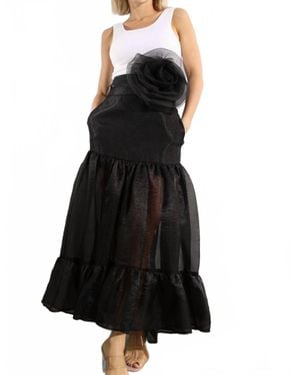 Mulla Flower Belt Organza Maxi Skirt - Black
