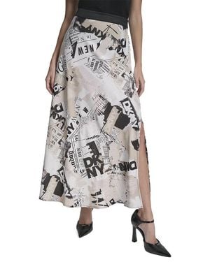 DKNY Printed Pull-On Newspaper Skirt - White