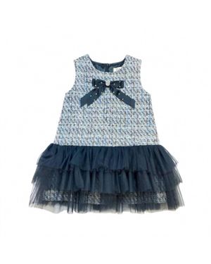 Doe A Dear Girls Bow Brooch Tweed Dress - Blue