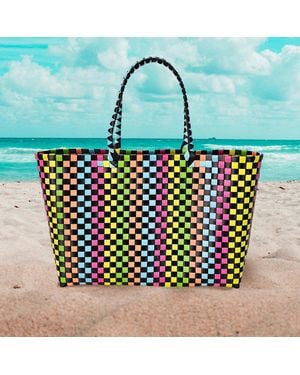 Fashnzfab Basket Weave Oversized Tote Bag Shoulder Bag - Yellow