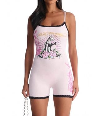 Ed Hardy Panther Roses Lace Sleep Romper - Pink