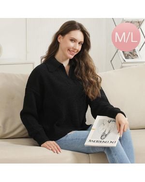 TRUEDAMES Solid Collar Pullover Sweater - Black