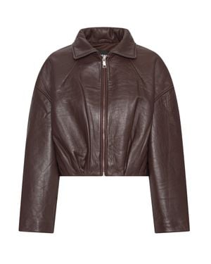 ROTATE BIRGER CHRISTENSEN Structured Lambskin Leather Jacket - Brown