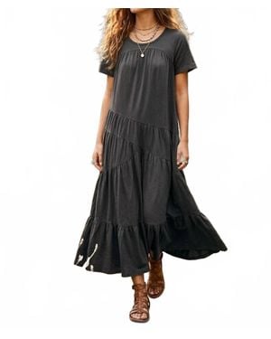 SurelyMine Savannah Vintage Relaxed Cotton Tiered Maxi Dress - Black