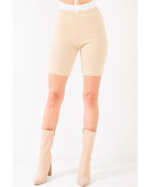 TRUEDAMES Oatmeal Knit High Waist Stretchy Warm Fuzzy Biker Shorts - Natural