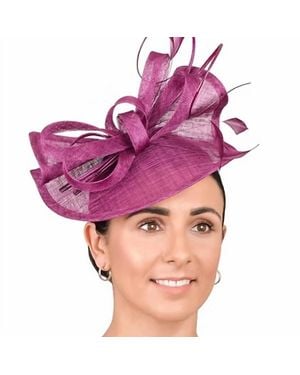 Sinamay Disc Hatinator With Bow Feathers & Quill - Pink