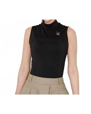 CHUCUCHU Front Mesh Half Neck Top - Black