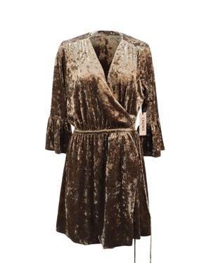 L'Agence Velvet Wrap Dress with Bell Sleeves - Brown