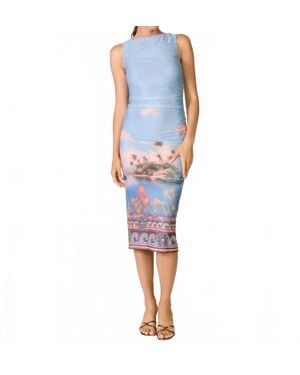 Line & Dot Island Mesh Midi Dress - Blue