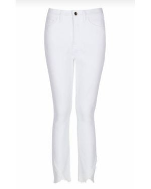 Jen7 High-Waist Ankle Skinny Scalloped Lace Jean - White